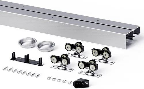 Vista 8 de EaseLife Kit de herrajes para puerta corredera doble bypass de 4 pies/48 pulgadas, grado comercial, aluminio, riel bypass para puertas de armario
