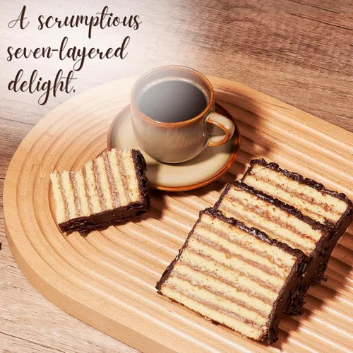 Vista 6 de Pastel de siete capas Petit Four Cakes Dobosh Torte Deliciosos pasteles de 7 capas Kosher Sin lácteos y nueces 16 onzas por pastel
