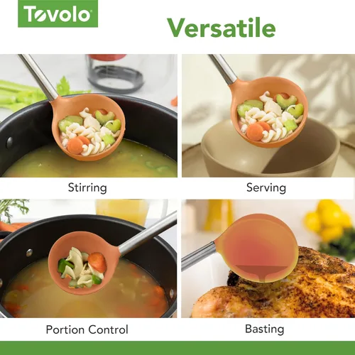 Vista 4 de Tovolo Cucharón de silicona con mango de acero inoxidable para cocinar conservas, servir sopa, ponche de sopa, salsa de guiso, cuchara grande