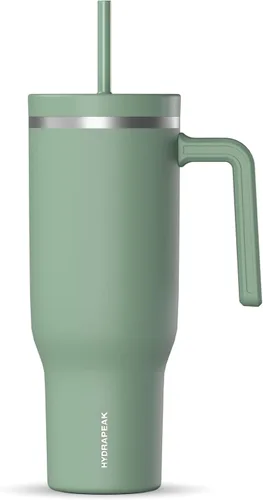 Vista 24 de Hydrapeak Voyager Vaso de 40 oz con Asa y Tapa con Pajita Botella de Agua Reutilizable de Acero Inoxidable Taza de Viaje Compatible con Portavasos