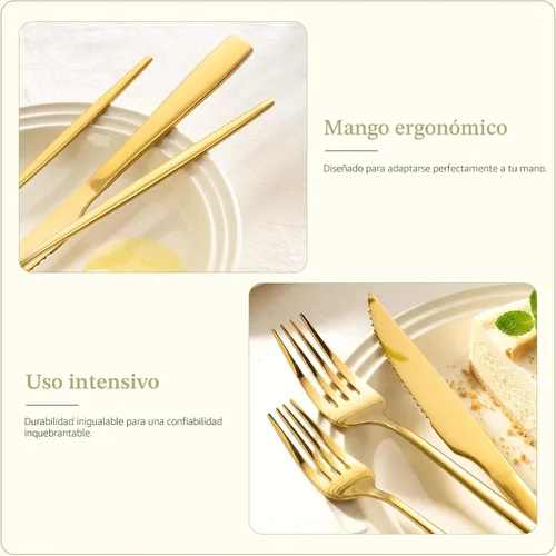 Vista 5 de Juego de cubiertos Astercook de 48 piezas en color dorado con cuchillos de carne, juego de cubiertos de acero inoxidable de grado alimenticio