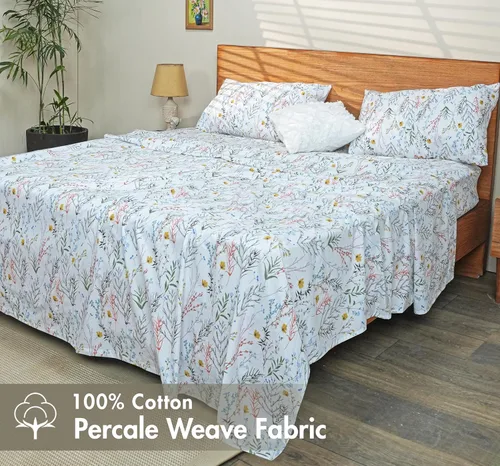 Vista 2 de RUVANTI Sábanas 100% algodón percal tamaño Queen, diseño floral refrescante y transpirable, duraderas, con una sensación nítida, suave y cómoda