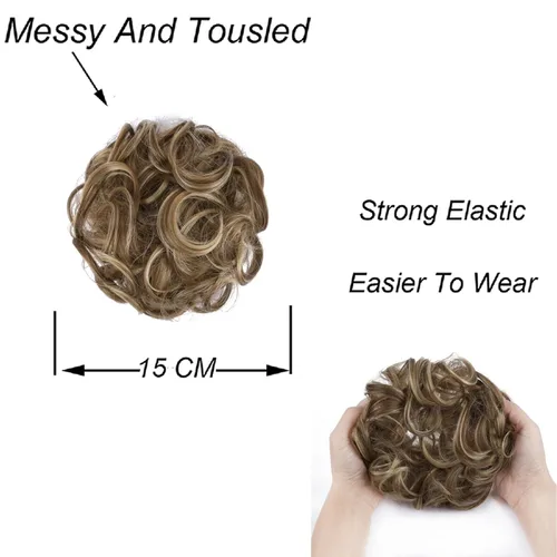 Vista 4 de Elaine Moño desordenado para mujer, cabello grueso y rizado, extensiones de cabello sintético ondulado, moño recogido, extensiones de cabello