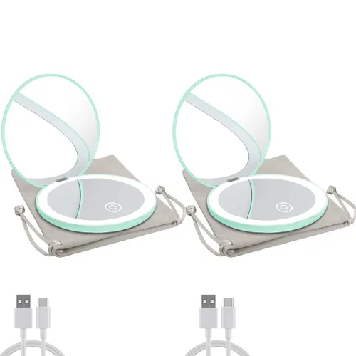 Vista 9 de Espejo compacto con luz LED, espejo recargable con aumento 1x/10x, 3.5 pulgadas, espejo de viaje regulable para bolso, bolsillo, espejo