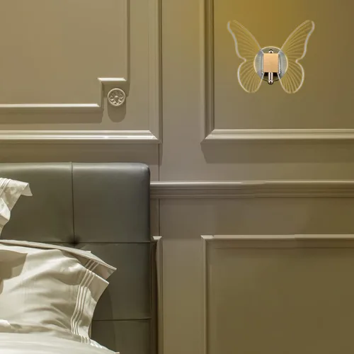 Vista 5 de Chrasy Lámpara de pared LED de 10 W para interiores, moderno aplique de pared LED, lámpara de pared creativa de mariposa acrílica con base