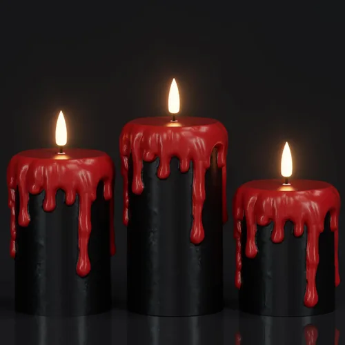 Vista 11 de Eldnacele Velas LED sin llama parpadeantes de Halloween, funcionan con pilas, con temporizador de 6H, calcomanías de calavera, telaraña, cuervo