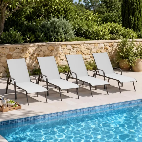 Vista 15 de Juego de 2 sillas de piscina para exteriores, con reposabrazos (beige)