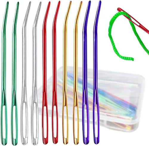 Yarn Needles - Aguja de tapiz para ganchillo – 10 agujas grandes para coser ojos, aguja de tapiz roma y curvada para tejer, suministros de costura
