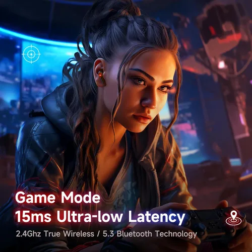 Vista 2 de V1 - Auriculares para juegos, 15 ms de baja latencia con dongle de 2.4 GHz, sonido estéreo 3D, Bluetooth 5.4, auriculares inalámbricos IPX4