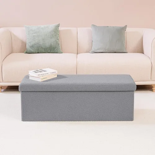 Vista 41 de PINPLUS Otomanas otomanas de almacenamiento con forma cuadrada con reposapiés de almacenamiento para sala de estar, asiento otomano Boucle para Gris