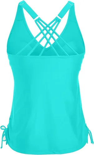 Vista 3 de Tempt Me Top de tankini para mujer, con cuello en V, control de abdomen, sin parte inferior