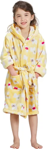 Vista 25 de Bata de baño con capucha para niños y niñas, batas para niños pequeños, pijamas de felpa suave de forro polar coral, túnica unisex para niños Rosa