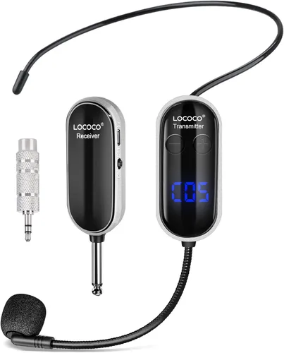 Sistema de micrófono inalámbrico UHF para auriculares: Auriculares con micrófono - Pantalla digital LED, micrófono de cabeza y de mano 2 en 1,