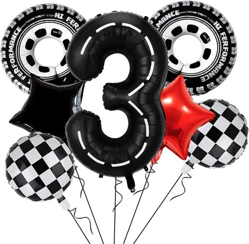Vista 10 de Decoraciones de fiesta de auto de carreras, globos de neumáticos con ruedas de Mylar, globo grande de 40 pulgadas negro número 1 para el primer