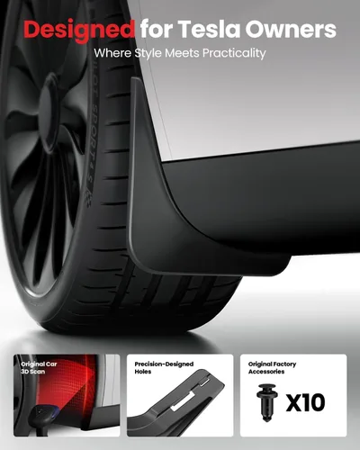 Vista 5 de REEVAA - Juego de 4 guardabarros para Tesla Model Y 2019-2025, protege la pintura, no requiere perforación, para todo tipo de clima, negro