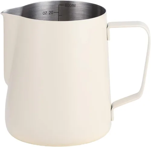 Jarra de espuma de leche, 20 oz/20.3 fl oz de acero inoxidable 304 grueso, taza de espuma de leche, olla de café expreso al vapor (blanco-20.3 fl oz)