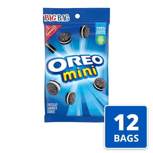 Vista 4 de OREO Mini galletas sándwich de chocolate, sabor original, bolsas grandes de 12-3 onzas (paquete de 2)