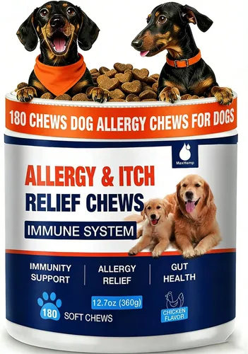 180 masticables masticables para alergias para perros, alivio de la picazón en la piel, tratamiento natural para aliviar la alergia del perro para