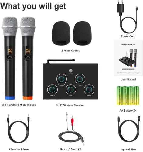 Vista 7 de DIGITNOW! Set de sistema de micrófono mezclador de karaoke portátil, con micrófono inalámbrico UHF dual, HDMI-ARC/Óptico/AUX e HDMI