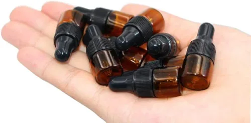 Vista 5 de 50 botellas de cristal ámbar de 0.07 onzas líquidas, mini botellas con cuentagotas de aceite esencial, frascos vacíos de muestra de perfume