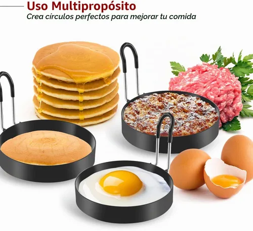 Vista 3 de Anillos de acero inoxidable para cocinar huevos, molde para freír panqueques, huevos y tortillas, 4