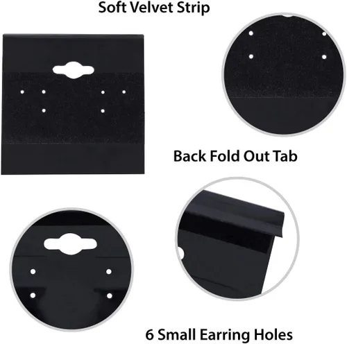 Vista 2 de Super Z Outlet Tarjetas de plástico de terciopelo negro para aretes, accesorios de joyería, 2 x 2 pulgadas (100 unidades)