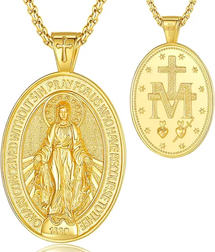 Vista 15 de EUDORA Medalla de plata de ley S925 con collar de San Patrono para mujeres A01-Saint Benedict Medalla