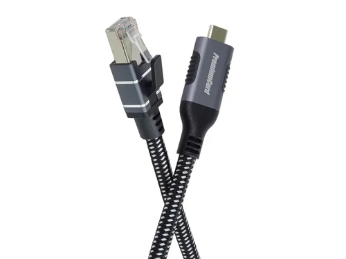 Vista 4 de PremiumCord Ethernet Cable USB-C to RJ45 10/100/1000 Mbit/s, Cat 6 FTP, USB-C Male to RJ45 Male, USB 3.2 Gen 1, Robust Braided Cable, Space Grey