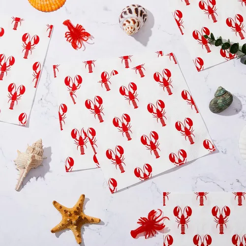 Vista 5 de 100 servilletas de langosta desechables de 2 capas de cangrejo de cangrejo para cena de verano, picnic, barbacoa, cangrejo, cóctel, servilletas