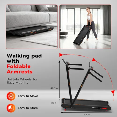 Vista 6 de Lysole Folding Walking Pad Treadmill with Vibration&Incline,4-in-1 Under Desk Treadmills for Home&Office,350LBS Capacity,0.3-7.5MPH Speed,LED