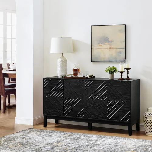 Vista 4 de Henf Mesa consola moderna de 47.2 pulgadas, diseño ondulado, mesa de entrada con 3 cajones y 3 estantes ajustables, mesas de sofá de madera