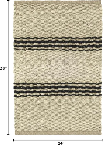Vista 3 de Dash & Albert Alfombra negra de yute tejida a mano, 2 x 3 pies, patrón de rayas neutrales, calidad de hotel de lujo premium, suave, transpirable