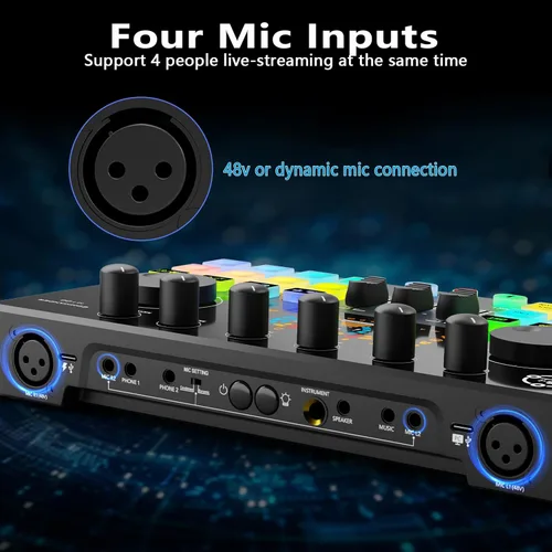 Vista 2 de Paquete de equipos de podcast para 2, interfaz de audio con micrófono de condensador, cambio de voz, mezclador de DJ para transmisión, grabación