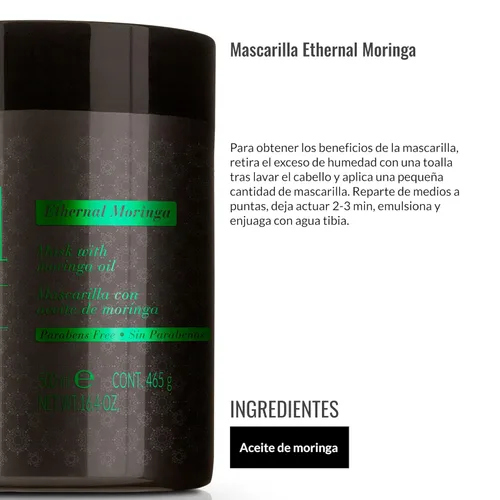 Vista 4 de Lendan - Mascarilla Hidratante para el Cabello - Mascarilla Moringa Ethernal - 16.9 fl oz - Para Cabello Seco o Dañado - Con Aceite de Moringa
