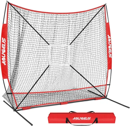 Vista 10 de Red de práctica de sóftbol de béisbol de 7 x 7 pies, red de lanzamiento, red de bateo, con sistema de recolección de pelotas grandes, kit