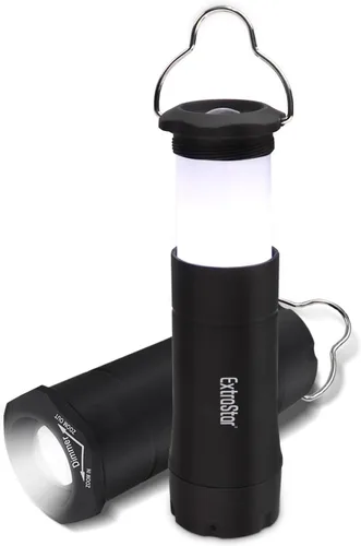 EXTRASTAR - Linternas LED para acampar, linterna de 2 en 1 a batería, antorcha con zoom 3 modos, máximo 35 lúmenes, resistente al agua IPX2,