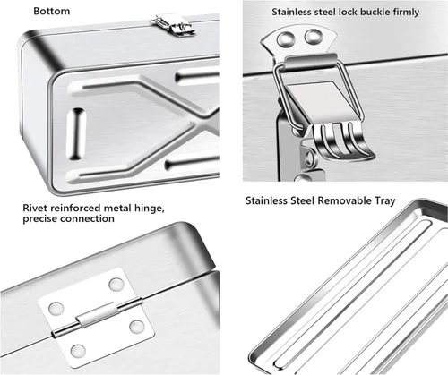 Vista 3 de Caja de herramientas de acero inoxidable, caja de herramientas multifunción plegable de 2 capas, con bandeja de herramientas extraíble y caja