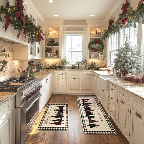 Vista 2 de GRANNY SAYS Juego de 2 tapetes navideños de cocina para piso, decoración de Navidad para interiores, alfombras lavables para piso de cocina