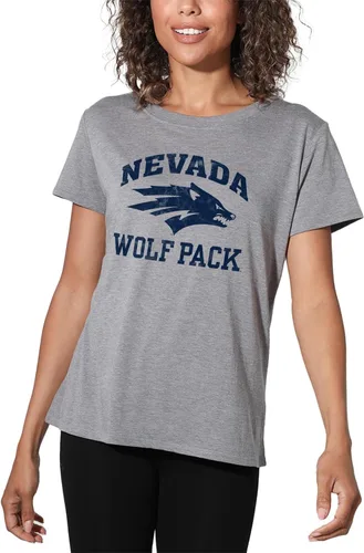 Vista 138 de Colección oficial de camisetas sueltas con logotipo desgastado grande universitario para mujer, jaspeado atlético