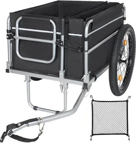 Vista 10 de LuckyNote Remolque de carga plegable para bicicleta con enganche universal para bicicleta, remolque de vagón de bicicleta con ruedas y reflectores