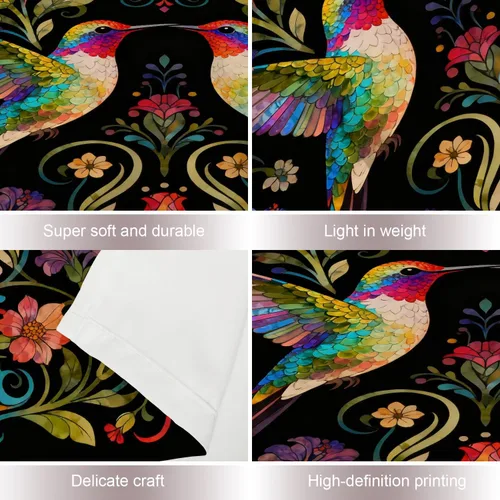 Vista 4 de Shrahala Flowers Beautiful Tropical Camomile Wall Tapestry, Colorful Humming Bird Wall Hanging Large Tapestry Decoration Polyester Fiber White Hem