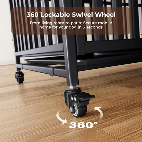 Vista 6 de Jaula para Perros de Servicio Pesado, Jaula Indestructible a Prueba de Escape para Perros con Alta Ansiedad, Perrera de 3 Puertas con 4 Ruedas