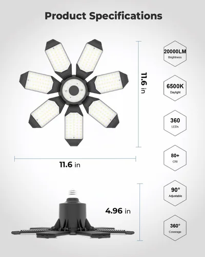 Vista 7 de SEOBIOG Paquete de 2 luces LED de garaje de 20000 lúmenes, 6500 K, luces ultra brillantes para tienda con 6 paneles ajustables, luz de techo