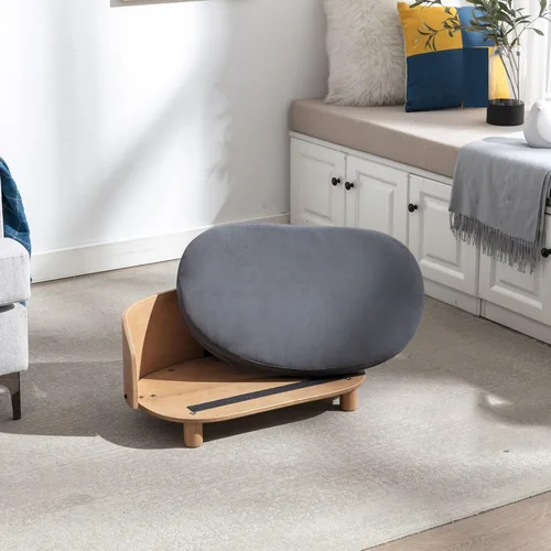 Vista 2 de CuisinSmart Sofá para perro, camas para perros con cojín extraíble, sofá para mascotas con patas de madera maciza y respaldo de madera doblada, sofá