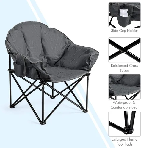 Vista 5 de S AFSTAR Silla de campamento de gran tamaño, silla acolchada con forma de luna redonda con soporte para tazas y bolsa de transporte, silla de ocio