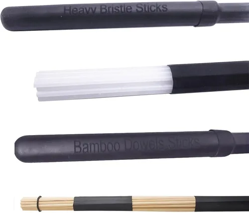 Vista 3 de Juego de 4 pares de cepillos de tambor, 1 par de cepillos retráctiles de alambre de tambor, 1 par de varillas de nailon para tambor, 1 par