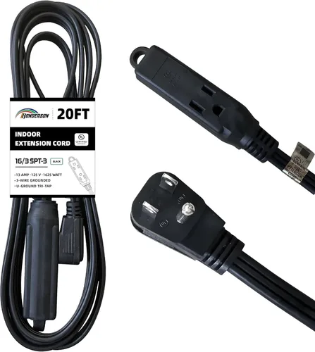 Vista 25 de Cable de extensión de enchufe plano de 3 tomas, certificado UL, cable de extensión para interiores de 16 calibre 1 pie negro de 3 puntas, tira