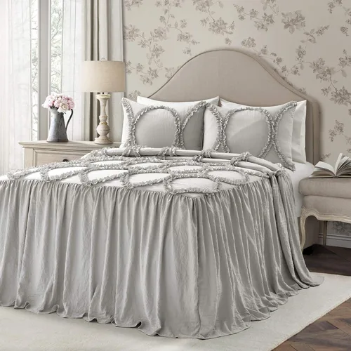 Vista 10 de Lush Décor - Juego de Cubrecama con falda de volantes para cama sencilla, estilo Shabby Chic, juego de 2 piezas, Poliéster, Neutral, King