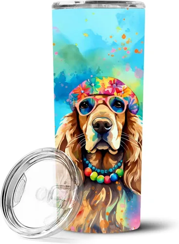 Vista 88 de Caroline's Treasures Siberian Husky Hippie Dawg - Vaso delgado de acero inoxidable al vacío de doble pared reutilizable, vaso aislado para café