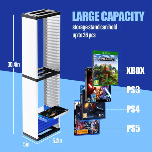 Vista 2 de Nargos Soporte de almacenamiento de videojuegos para PS5 PS4 PS3 Xbox Series S y X Xbox One Game y Blu Ray soporte universal para discos